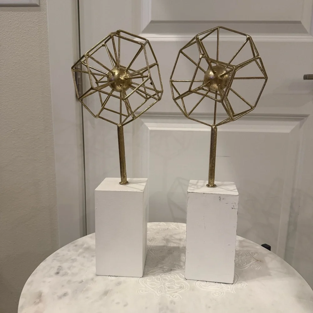 Pier 1 Gold Geometric Sculptures Pair